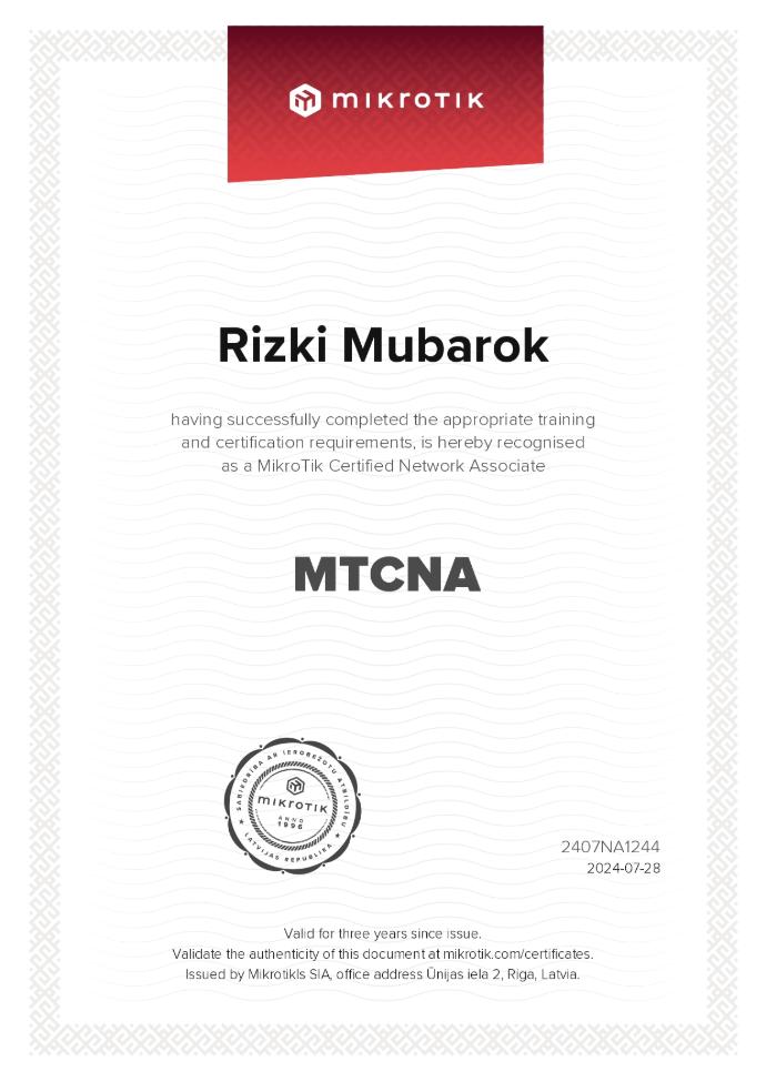 Sertifikat MTCNA - Rizki Mubarok